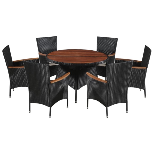 Set Mobilier De Exterior 7 Piese Negru Poliratan Lemn Acacia 43946